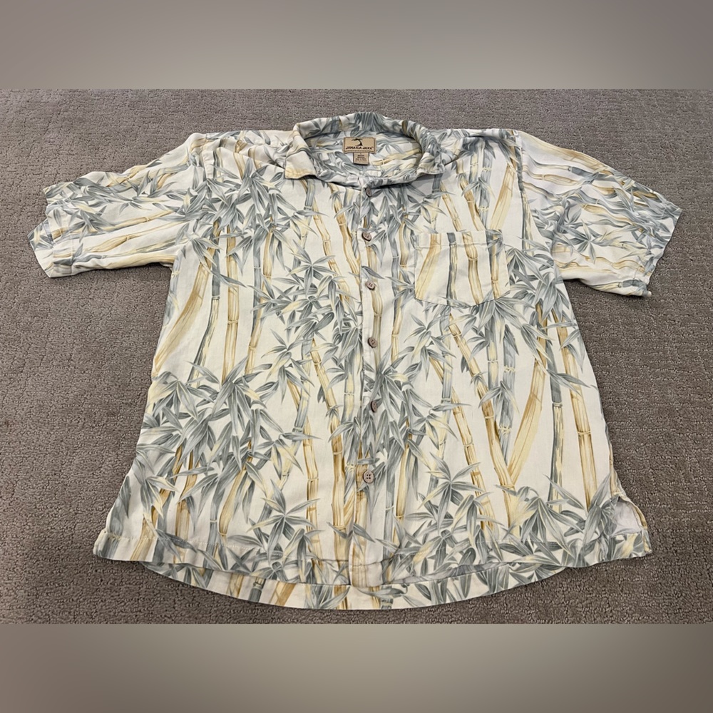 Jamaica Jaxx Hawaiian Aloha Mens Short Sleeve Shirt Size Large Bamboo 100% Silk